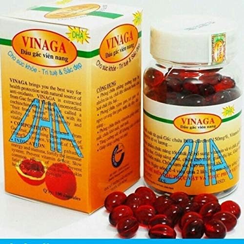 Lot 4 Boxes - Gac Oil DHA - Momordica Cochinchinensis Oil - Viên uống Vinaga DHA dầu gấc Hỗ trợ tăng cường thị lực (Hộp 1 lọ 100 viên)