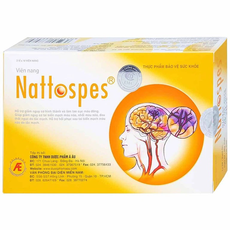 02 Boxes - Viên uống Nattospes Á Âu hỗ trợ giảm nguy cơ hình thành và làm tan cục máu đông (3 vỉ x 10 viên)