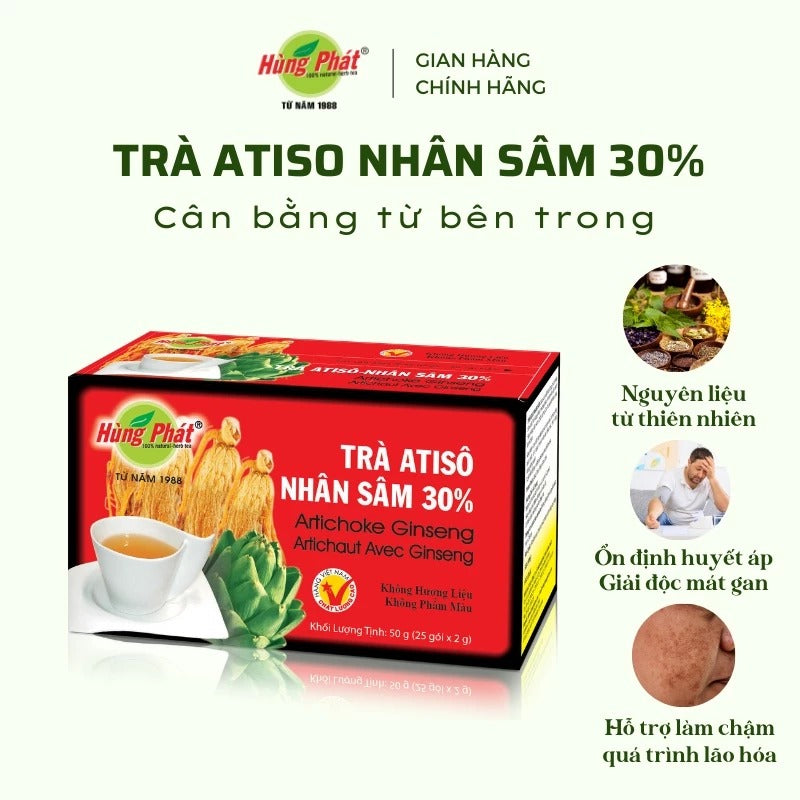 02 Boxes - Trà Atisô Nhân Sâm Hùng Phát Hộp 50g 25 Gói - Bảo Vệ Lá Gan & Bồi Bổ Sức Khoẻ