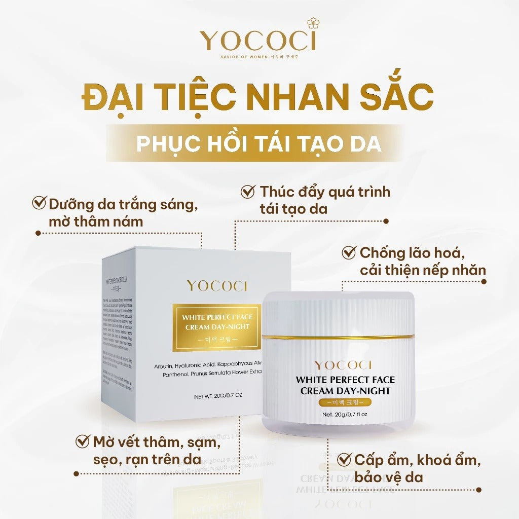 Kem dưỡng trắng da mặt ngày và đêm Yococi Perfect Face Cream Day - Night 20g