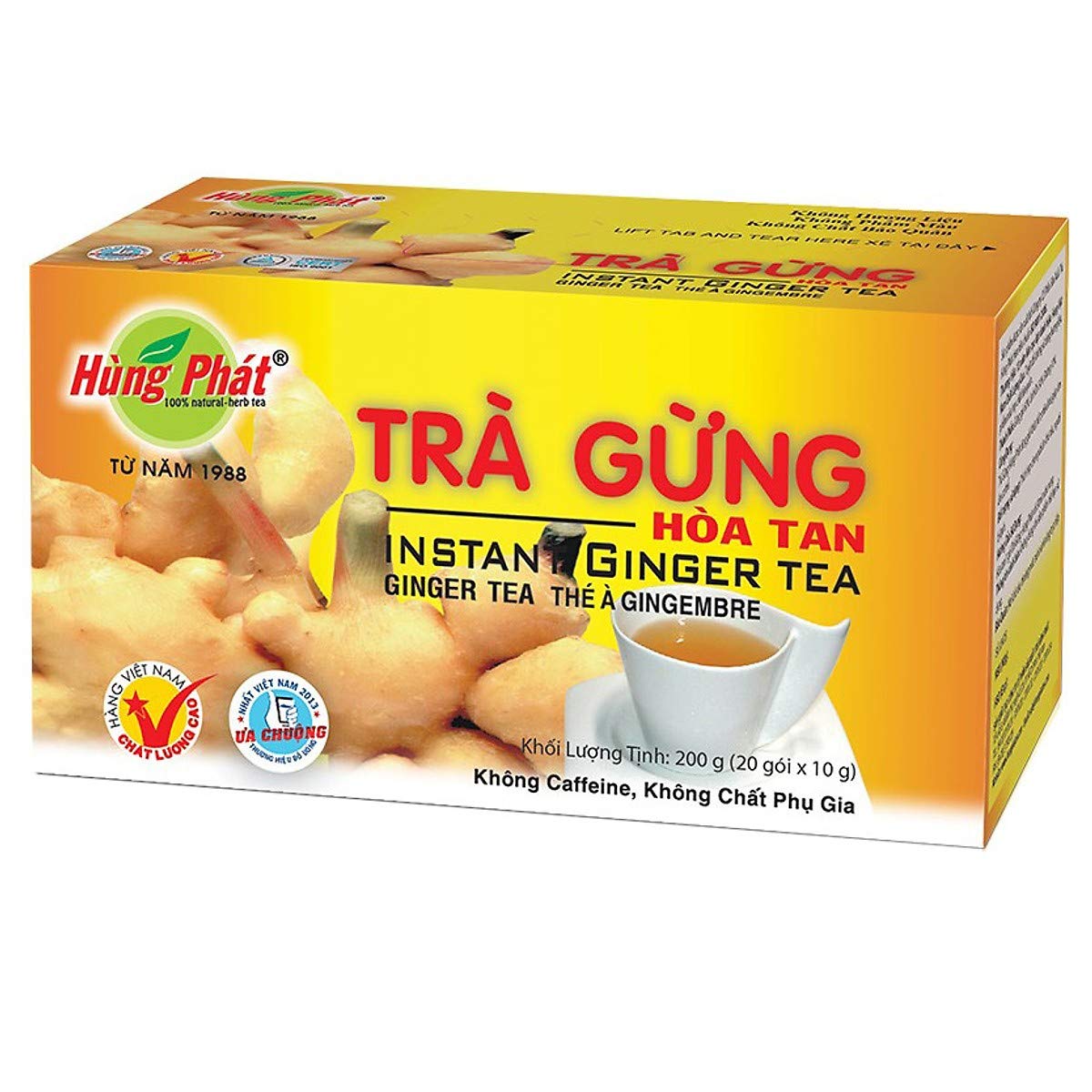 02 Boxes - Hung Phat Instant Ginger Tea box of 20 sachets x 10 g - Tra Gung Hung Phat