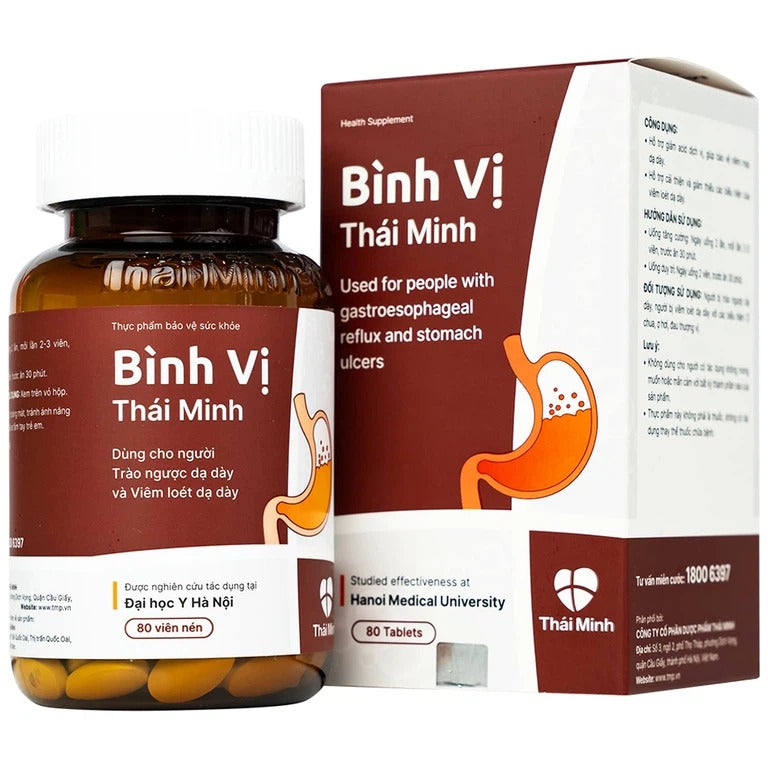 Viên uống Bình Vị Thái Minh hỗ trợ giảm acid dịch vị, giúp bảo vệ niêm mạc dạ dày (80 viên)