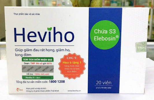 02 Boxes - Viên Uống Heviho  Hỗ trợ làm ấm họng, giúp giảm ho, long đờm. Hỗ trợ giảm đau rát họng do ho kéo dài.