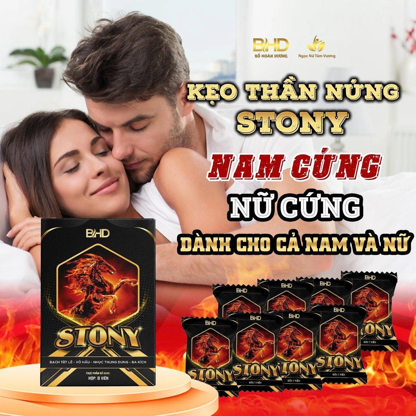 01 Box of 8 Capsules - keo DOI Gio Stony, Tang Cuong Sinh Ly, keo Dai Thoi Gian, Bo Than Trang Duong, Keo Stony