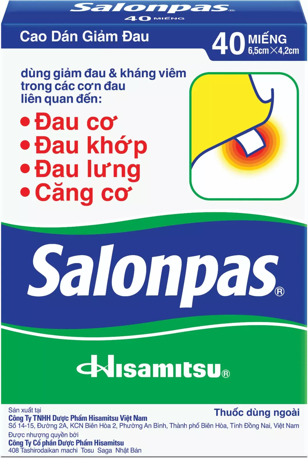 40 Patches Salonpas Pain Relieving Menthol and Methyl Salicylate Patch-Free ship