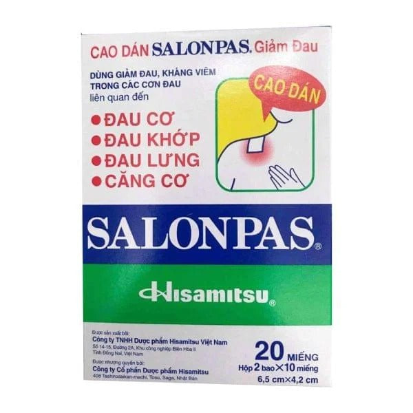 Cao dán Salonpas Hisamitsu giảm đau vai, đau lưng, đau cơ (2 gói x 10 miếng)