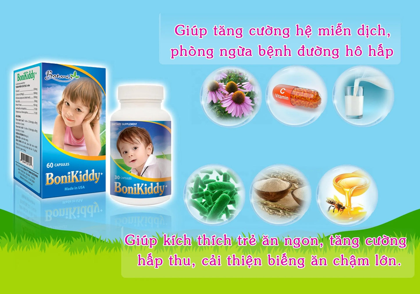 Viên uống BoniKiddy Botania kích thích hệ miễn dịch, bồi bổ cơ thể (60 viên)