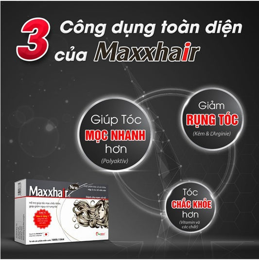 03 Boxes - Viên uống Maxxhair New Thái Minh hỗ trợ tóc mọc chắc khỏe và giảm nguy cơ rụng tóc (3 vỉ x 10 viên)