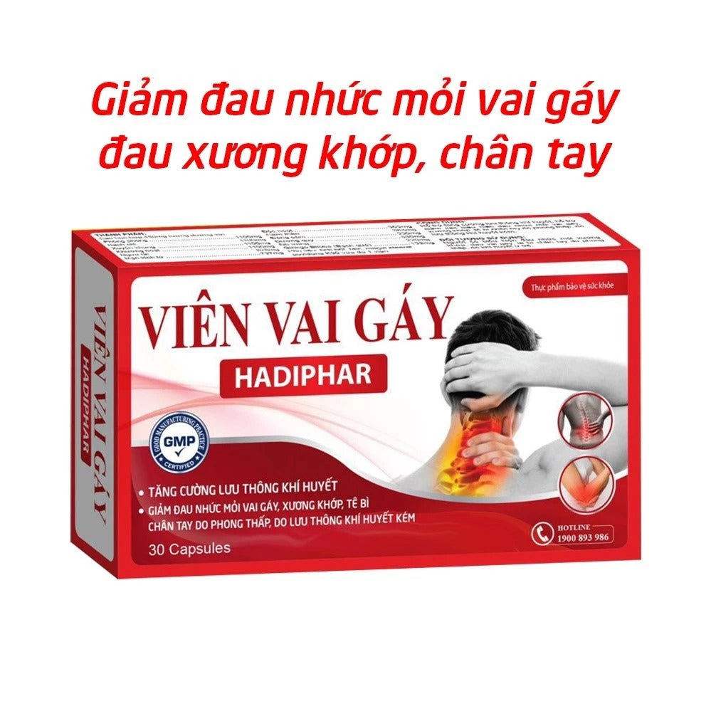 02 Boxes - Viên Vai Gáy thảo dược Hadiphar giúp giảm đau nhức mỏi vai gáy, xương khớp, tê bì chân tay - Hộp 30 viên