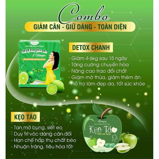 COMBO DETOX CHANH GIẢM CÂN +KẸO TÁO GIẢM MỠ BỤNG NCOLLAGEN