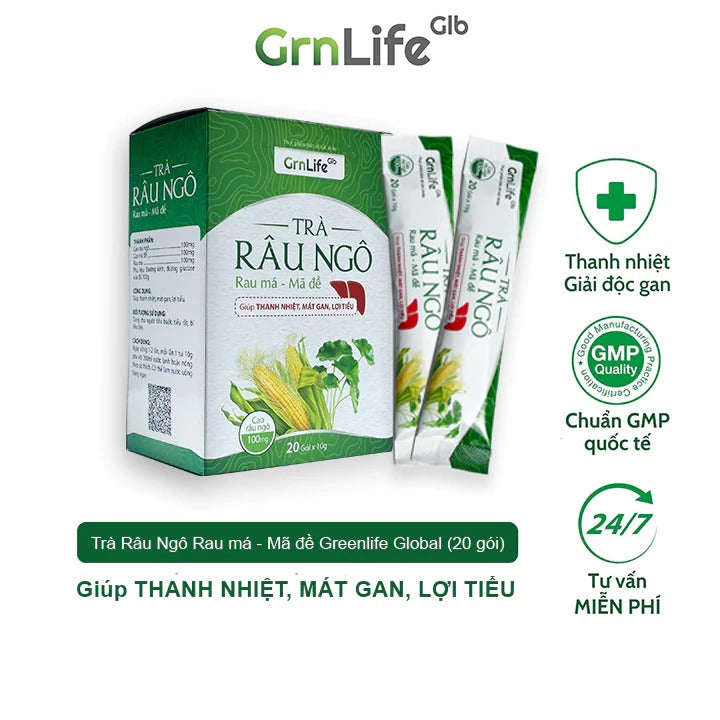 03 Boxes - Trà râu ngô GrnLife hộp 20 gói x 10g - Tiện lợi, thanh nhiệt, mát gan, giải độc, lợi tiểu