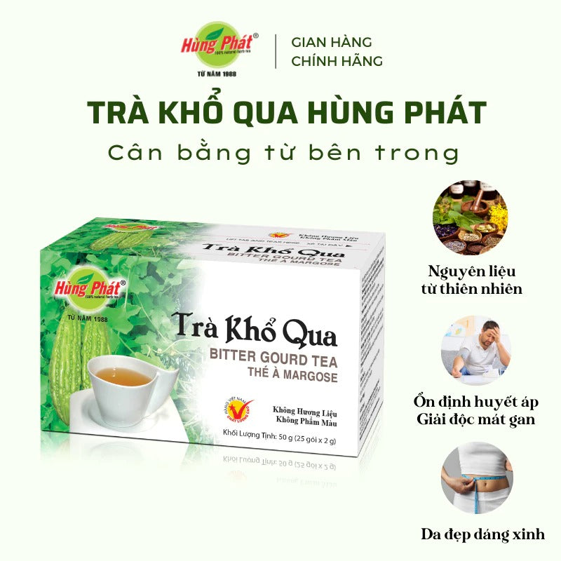 02 Boxes - Trà Khổ Qua Túi Lọc Hùng Phát Hộp 50g 25 gói Hỗ Trợ Kiểm Soát Đường Huyết