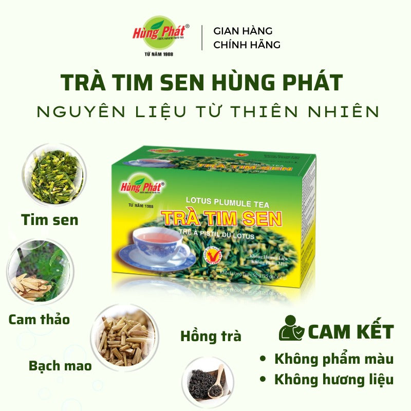 02 Boxes - Trà tim sen Hùng Phát An thần, Dễ ngủ (Hộp 25 gói x 2g)