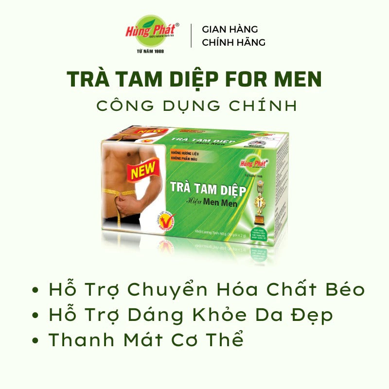 02 Boxes - Trà Tam Diệp Hiệu Men Men Túi Lọc Hùng Phát Hỗ Trợ Giảm Cân Thanh Lọc Cơ Thể Cho Nam Giới Hộp 30 Gói