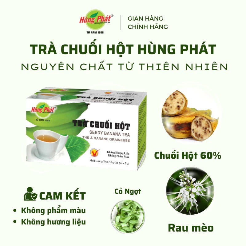 02 Boxes - Trà Chuối Hột Túi Lọc Hùng Phát Hộp 50g 25 Hỗ Trợ Điều Trị Sỏi Thận & Lợi Tiểu