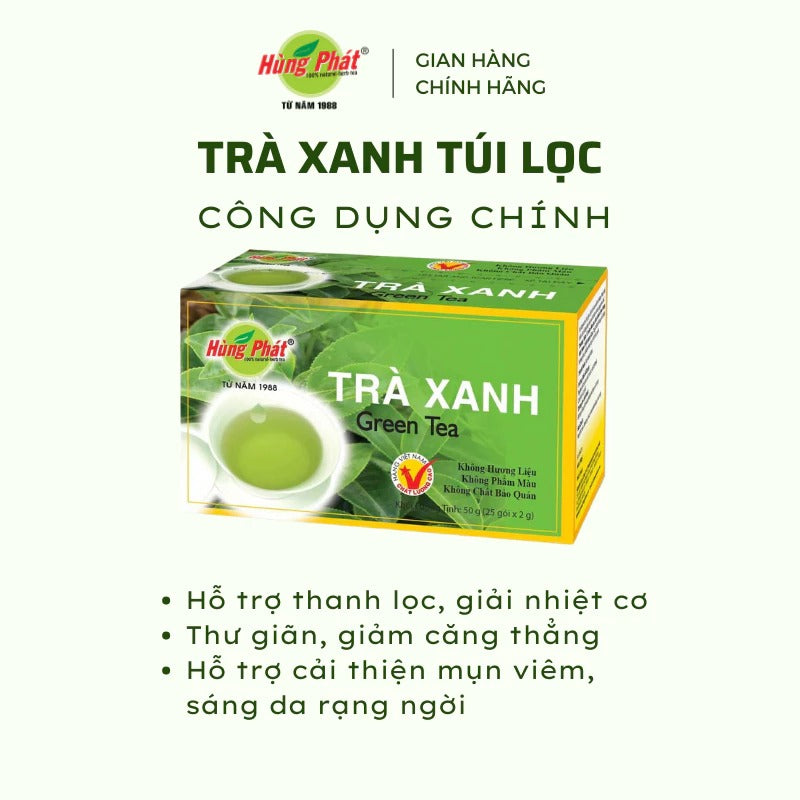 02 Boxes - Trà Xanh Túi Lọc Hùng Phát Hộp 50g 25 Gói Tinh Hoa Thiên Nhiên Cho Sức Khỏe Từ 100% Trà Xanh