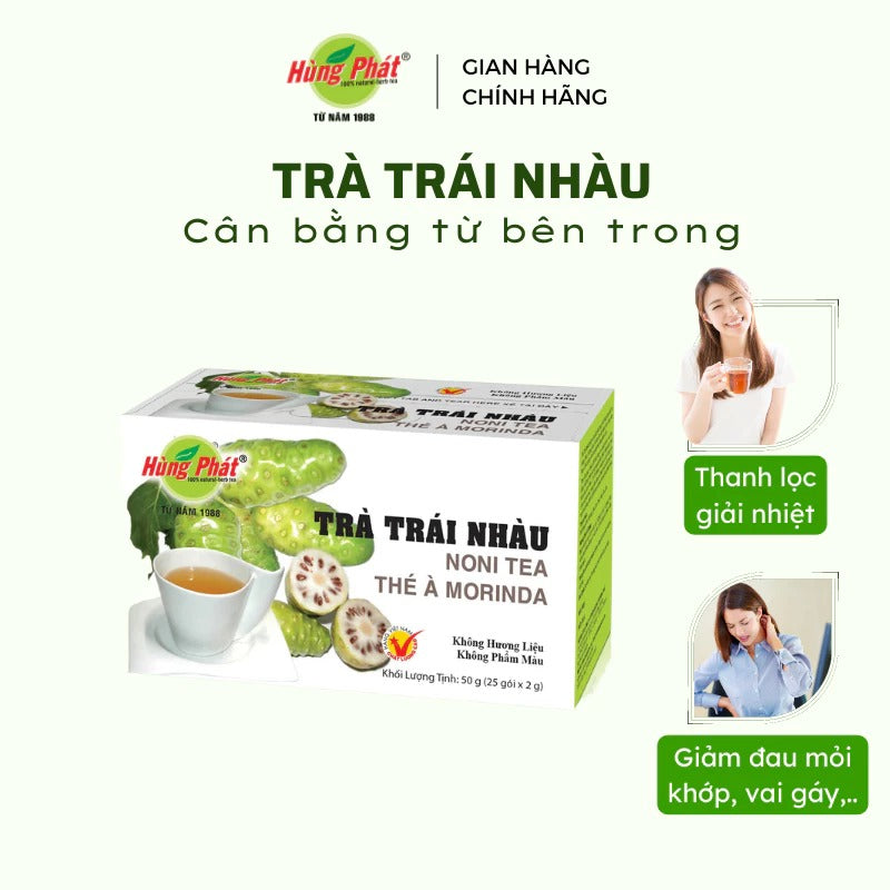 02 Boxes - Trà Trái Nhàu Túi Lọc Hùng Phát Hộp 50g 25 Gói - Thích Hợp Cho Người Đau Nhức Xương Khớp