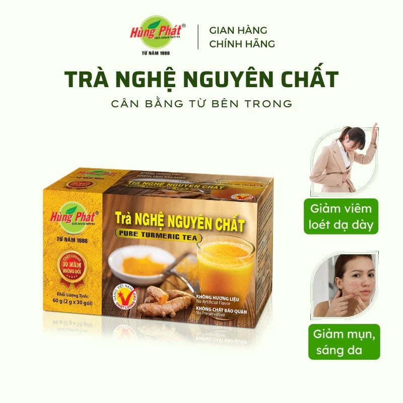 02 Boxes -Trà Nghệ Nguyên Chất Hùng Phát Hộp 30 Gói Túi Lọc Hỗ Trợ Các Vấn Đề Về Tiêu Hóa