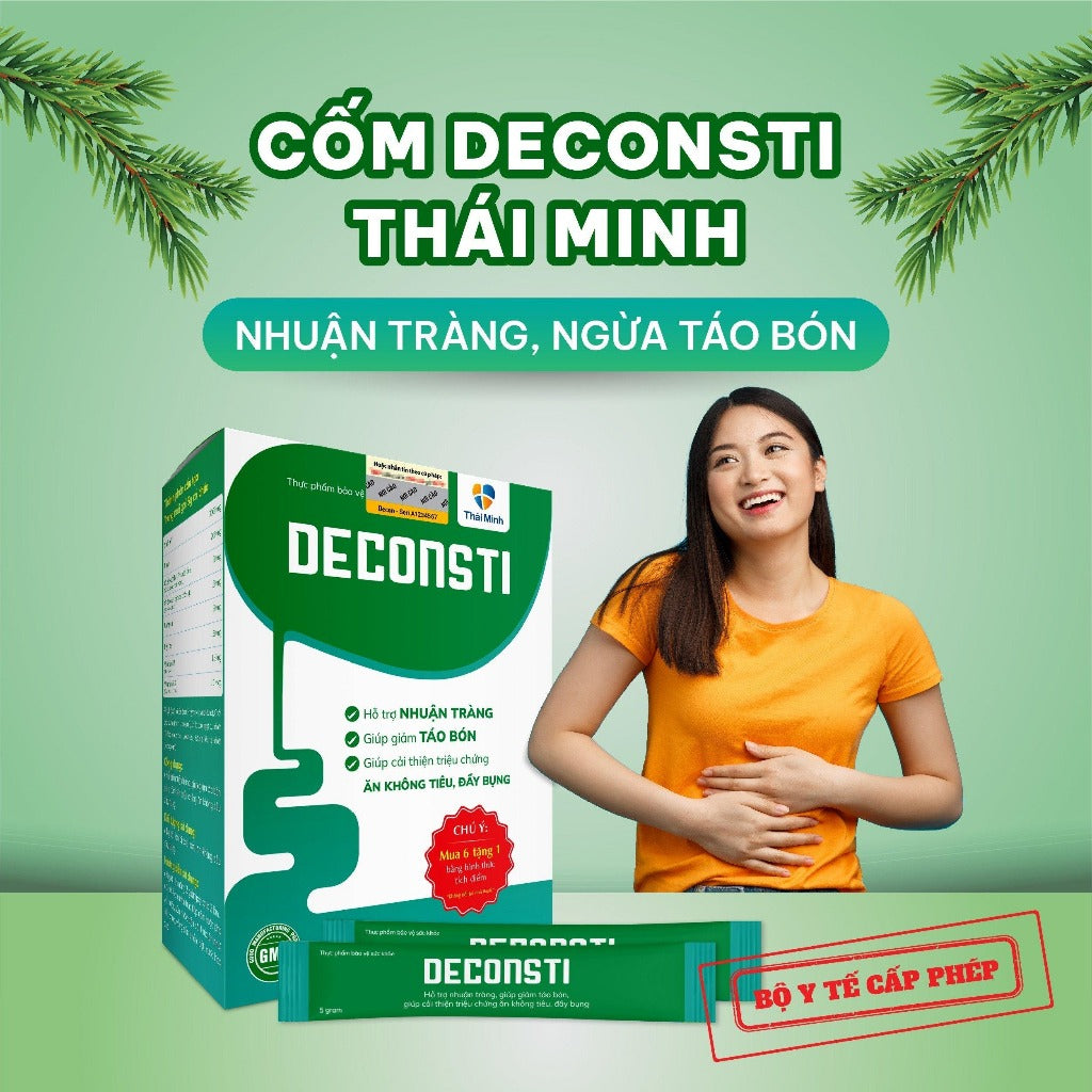 02 Boxes - Cốm nhuận tràng giảm táo bón Deconsti Thái Minh - Khắc phục chứng đầy bụng, khó tiêu hiệu quả - Hộp 20 gói