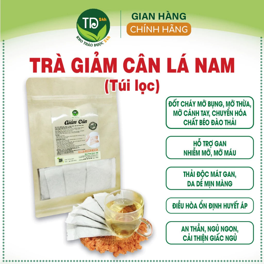 40 tui loc  -Trà giảm cân lá nam túi lọc, 100% thảo dược tự nhiên, liệu trình 40 gói, dùng trong 20 ngày, giảm tức tốc từ 2 đến 5 kg