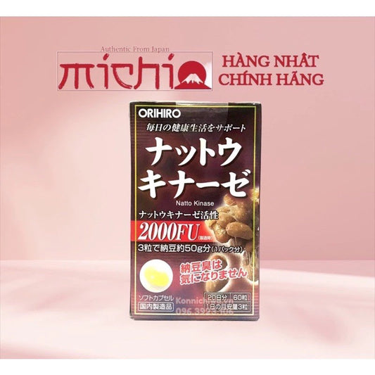 Viên Uống Chống Đột Quỵ, Tai Biến Natto Kinase 2000FU Orihiro Hộp 60 Viên Nhật Bản