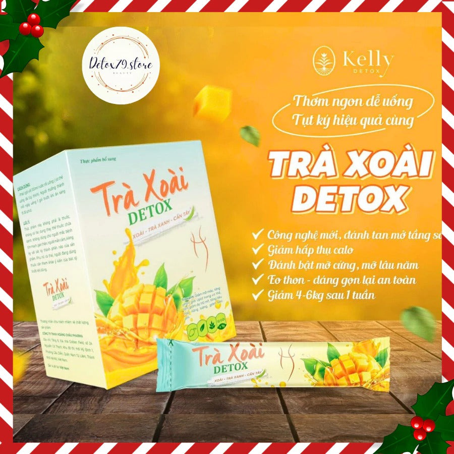 02 Boxes - Trà xoài giảm cân Kelly Detox cải tiến mẫu mới (12g/h) tặng kèm vitamin