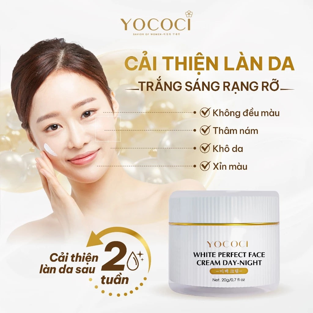 Kem dưỡng trắng da mặt ngày và đêm chính hãng Yococi Perfect Face Cream Day - Night 20g