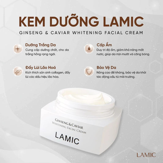 Kem dưỡng ẩm rễ bạch sâm LAMIC hỗ trợ dưỡng trắng da mặt Ginseng & Caviar Whitening Facial Cream 50ml