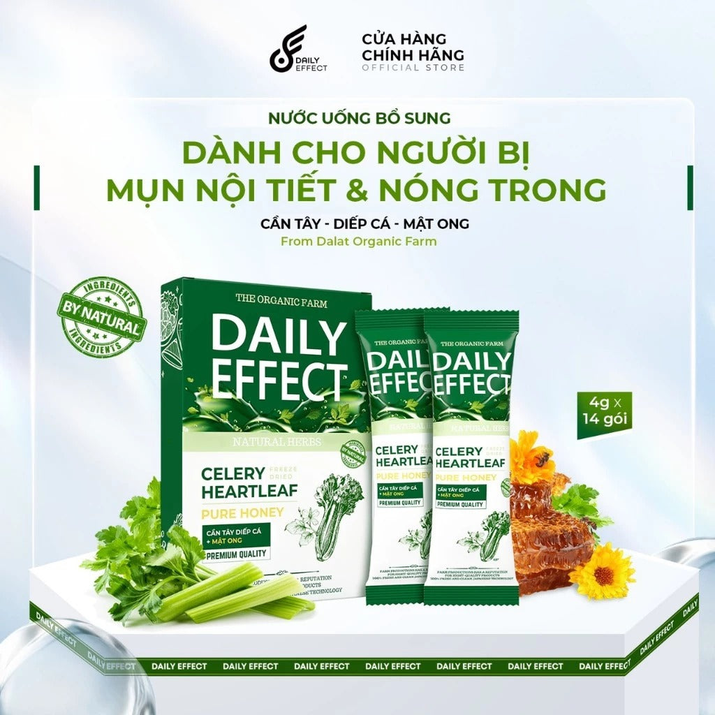 02 Boxes - Nước Uống Bổ Sung Daily Effect Cần Tây Diếp Cá Mật Ong Hỗ Trợ Mát Gan & Giảm Mụn Nội Tiết (Hộp 14 gói)