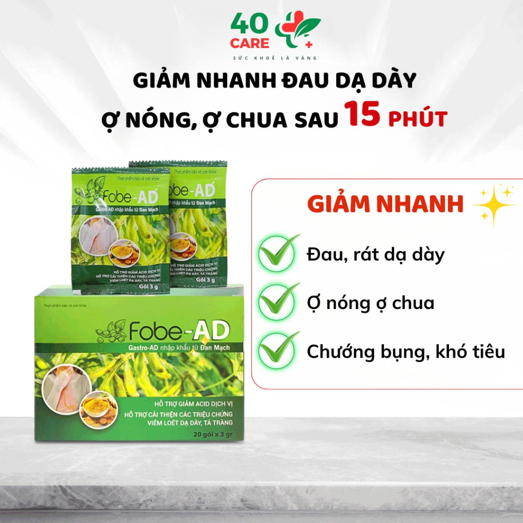 02 Boxes - Gói uống giảm trào ngược dạ dày thực quản 5 phút, hết cảm giác buồn nôn ợ chua, ợ nóng | Fobe Ad