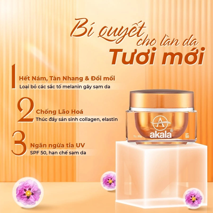 Kem Nám - Tàn Nhang - Đồi Mồi - Ngừa Lão Hoá Tế Bào Mầm Tái Sinh & Collagen Peptide akala 30g