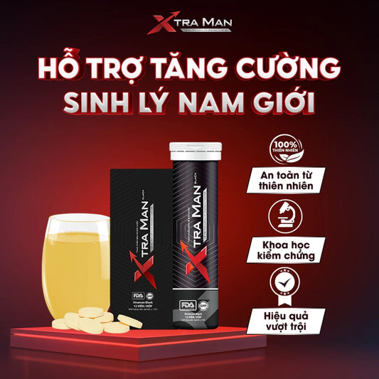 Combo 2 Ống Viên Sủi Sinh Lý Nam Xtraman Black, Tăng Cường Sinh Lý Nam Giới, Bổ Thận