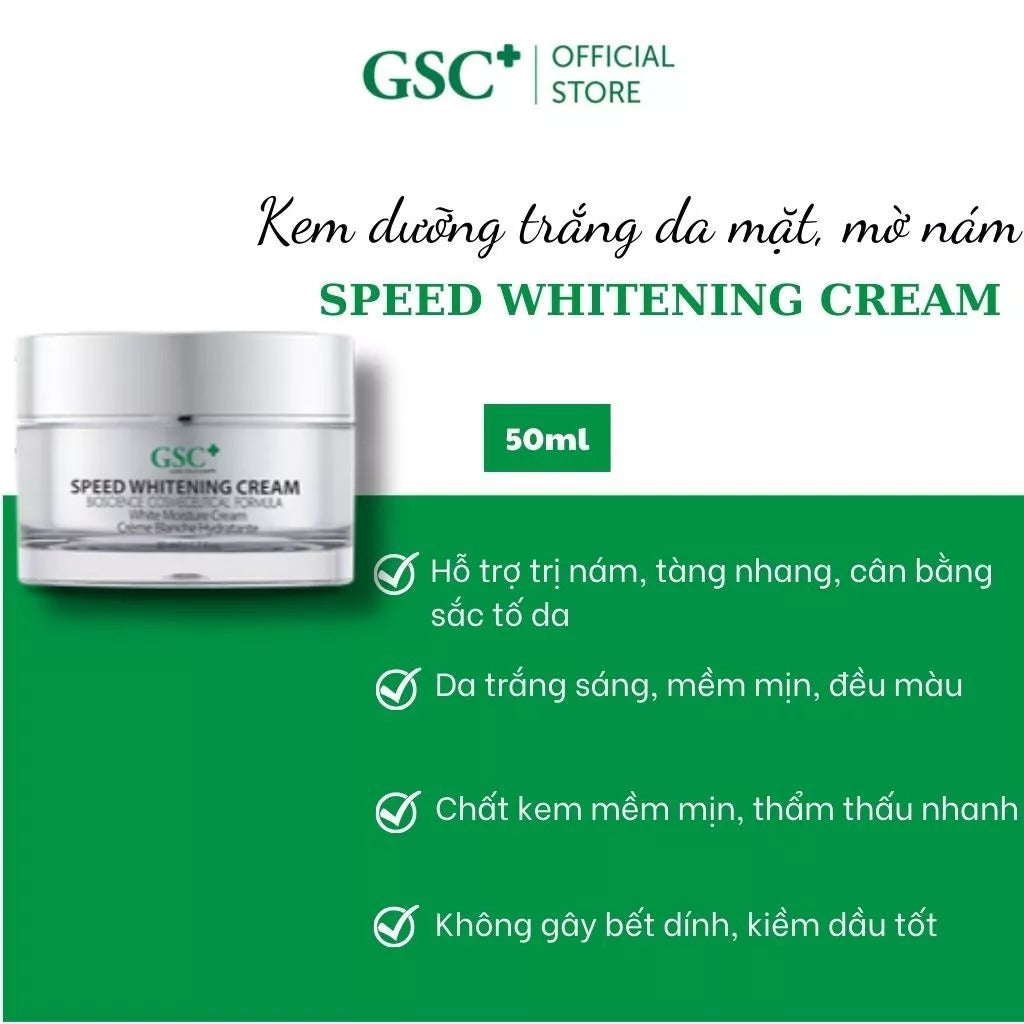 01 Box - Kem dưỡng trắng da GSC, kem mờ nám tàn nhan, trắng sáng, GSC Speed Whitening Cream 50gr beauty