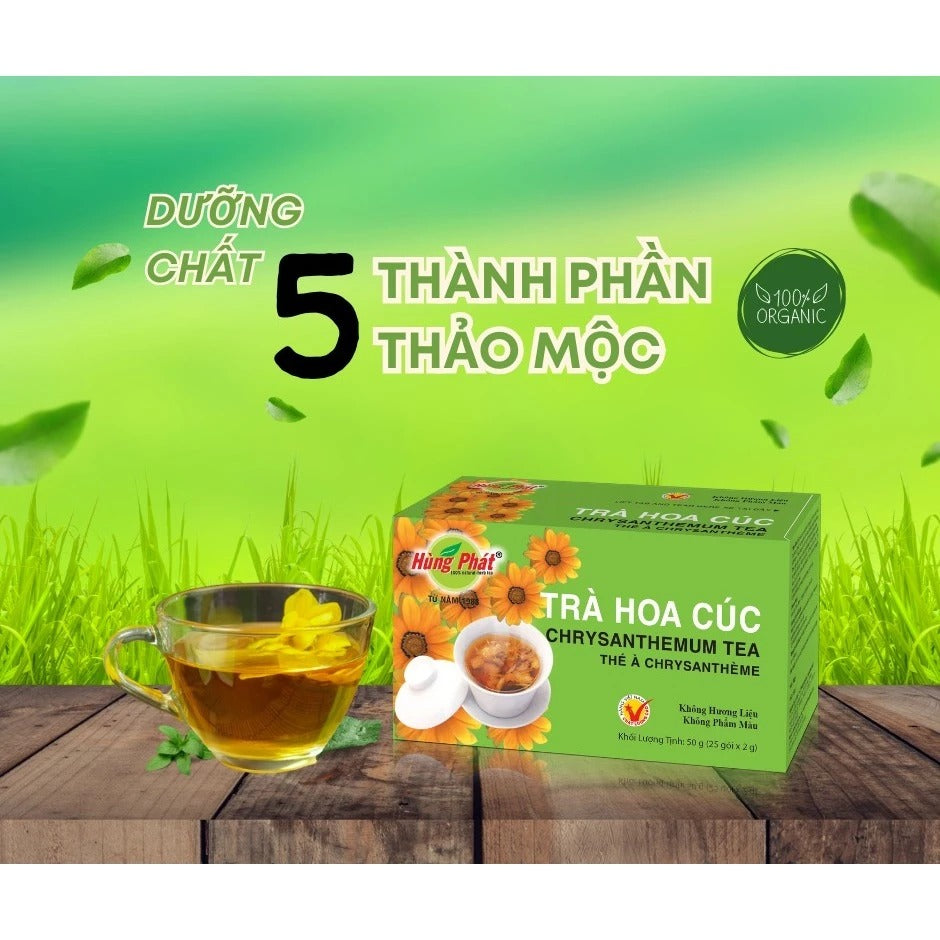 02 Boxes - Trà Hoa Cúc Túi Lọc Hùng Phát Hộp 50g 25 Gói Đem Đến Cảm Giác Thanh Khiết & Dễ Chịu