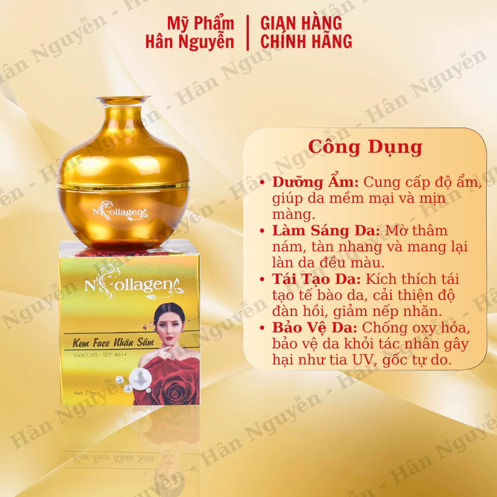 01 Box -  Kem face nhân sâm dưỡng trắng giảm nám tàn nhang N Collagen Hân Nguyễn 25g