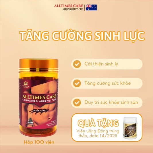 Viên uống tăng cường sinh lực, hỗ trợ sinh lý nam ALLTIMES CARE KANGAROO 6000mg PLUS - hộp 100 viên