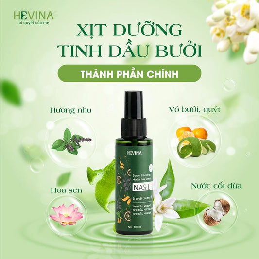 Xịt bưởi kích mọc tóc HEVINA NASIL, xịt dưỡng tinh dầu bưởi kích mọc tóc nhanh, ngăn rụng tóc, phục hồi hư tổn 100ml