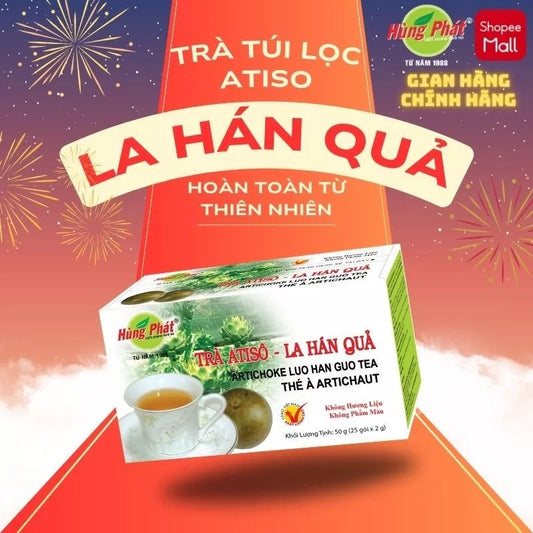 02 Boxes - Trà Atiso La Hán Quả Túi Lọc Hùng Phát Hộp 50g Vị Ngọt Thanh Từ Atiso, La Hán Quả & Cỏ Ngọt