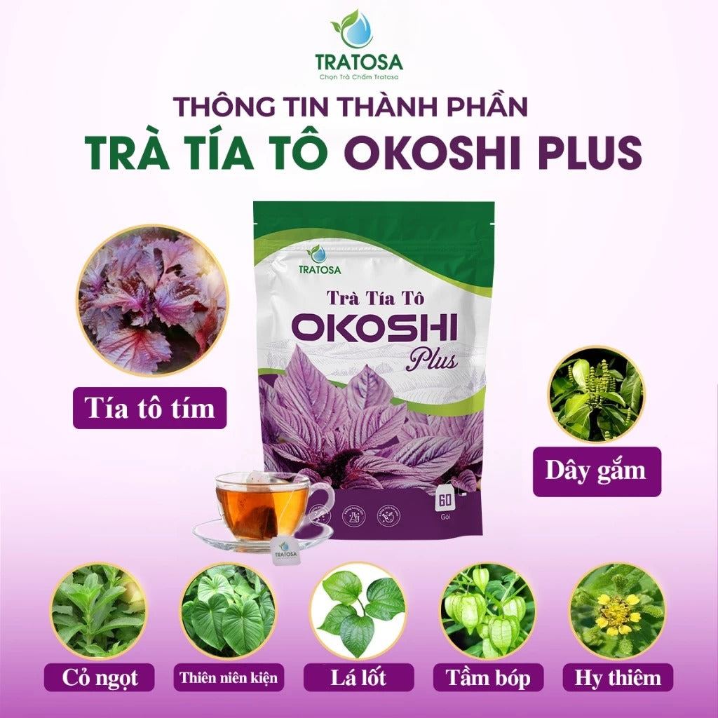 02 Boxes - Trà Tía Tô Tím Okoshi Plus TRATOSA giúp Giảm đau xương khớp, Gút, Hạ & ổn định acid uric an toàn thiên nhiên